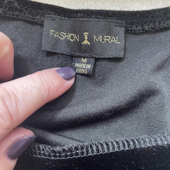 Fashion Mural Dress Women‎ Medium Black Velvet Maxi Sleeveless Gown Whimsigoth - Picture 4 of 10